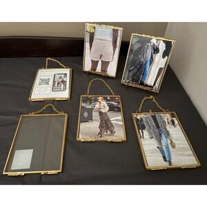 Lot of 6 Lisa Angel - Dried Flower Hanging Frames 5.5” x 4.25” Gold Tone w Chain